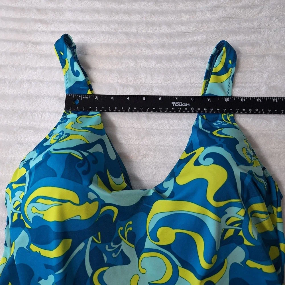 PSYCHEDELIC One Piece Swimsuit Womens 8‎ Teal Yellow Retro Abstract Padded Bra